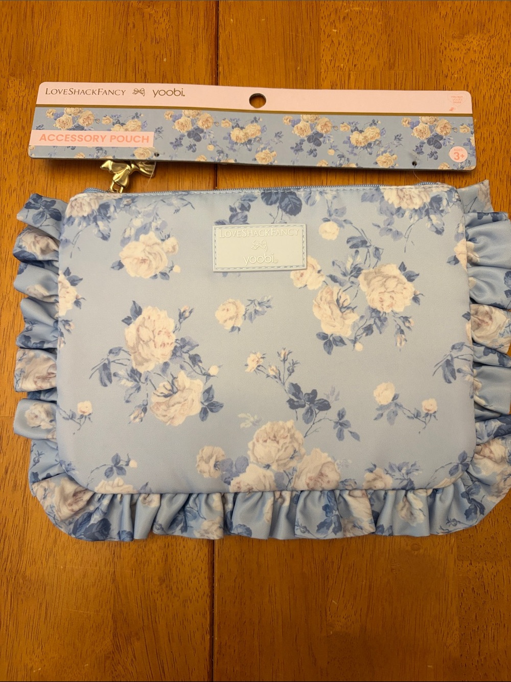 LoveShackFancy Blue Floral Ruffle Cosmetic Pouch